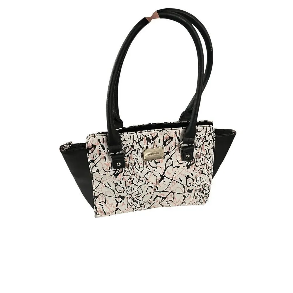 Nine West Satchel Splatter Pattern in Pink, White, and Black Good Condition